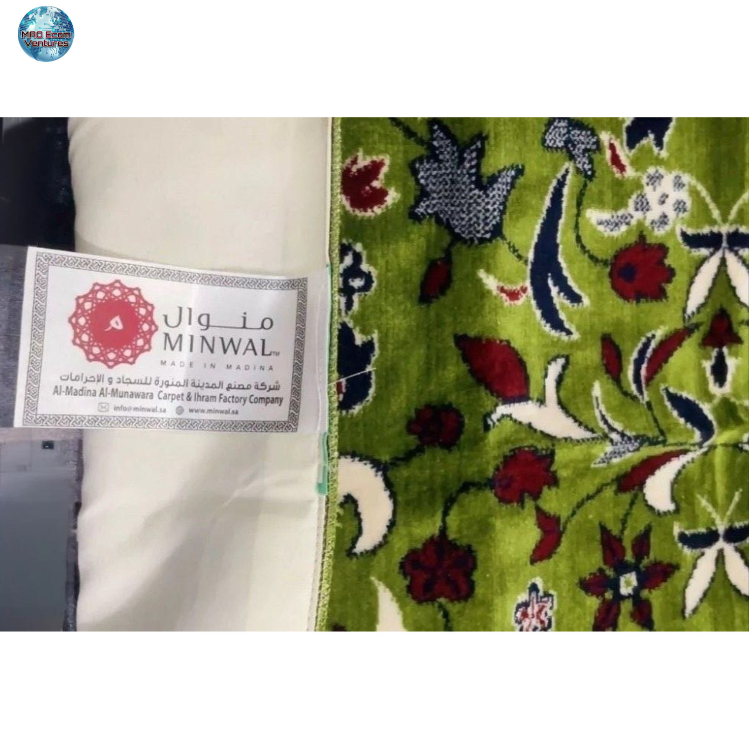 Authentic Al Rawdah Prayer Mat Sejadah Madinah Velvet Islamic Janamaz Green Bag
