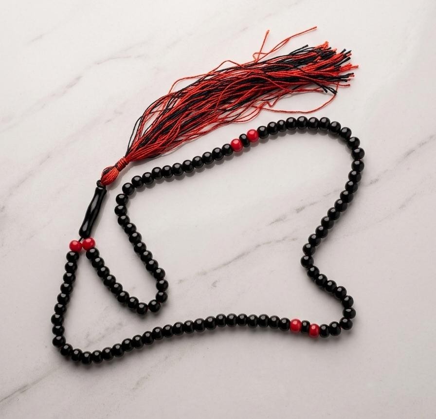 Striking Black & Red Stone Tasbih 99 Prayer Beads Modern Tassel Misbaha Tasbeeh