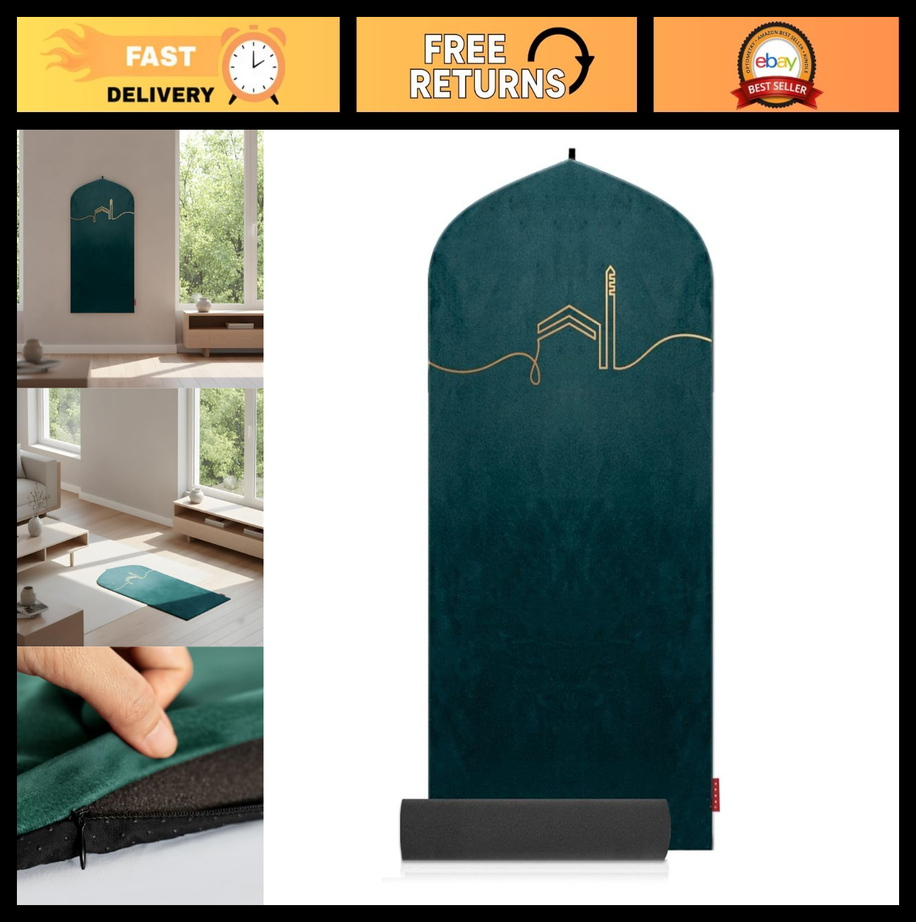 Indoor Prayer Mat – Padded Memory Foam Rug, Kaaba Collection, Islamic Prayer Rug