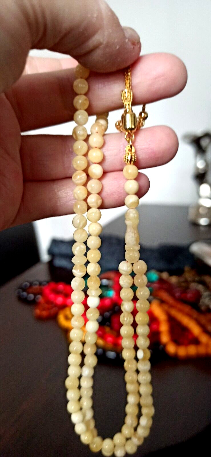 99 BEADS MINI SIZE, NATURAL BALTIC RUSSIA QUEEN AMBER KEHRIBAR TASBIH, RUS 99LUK