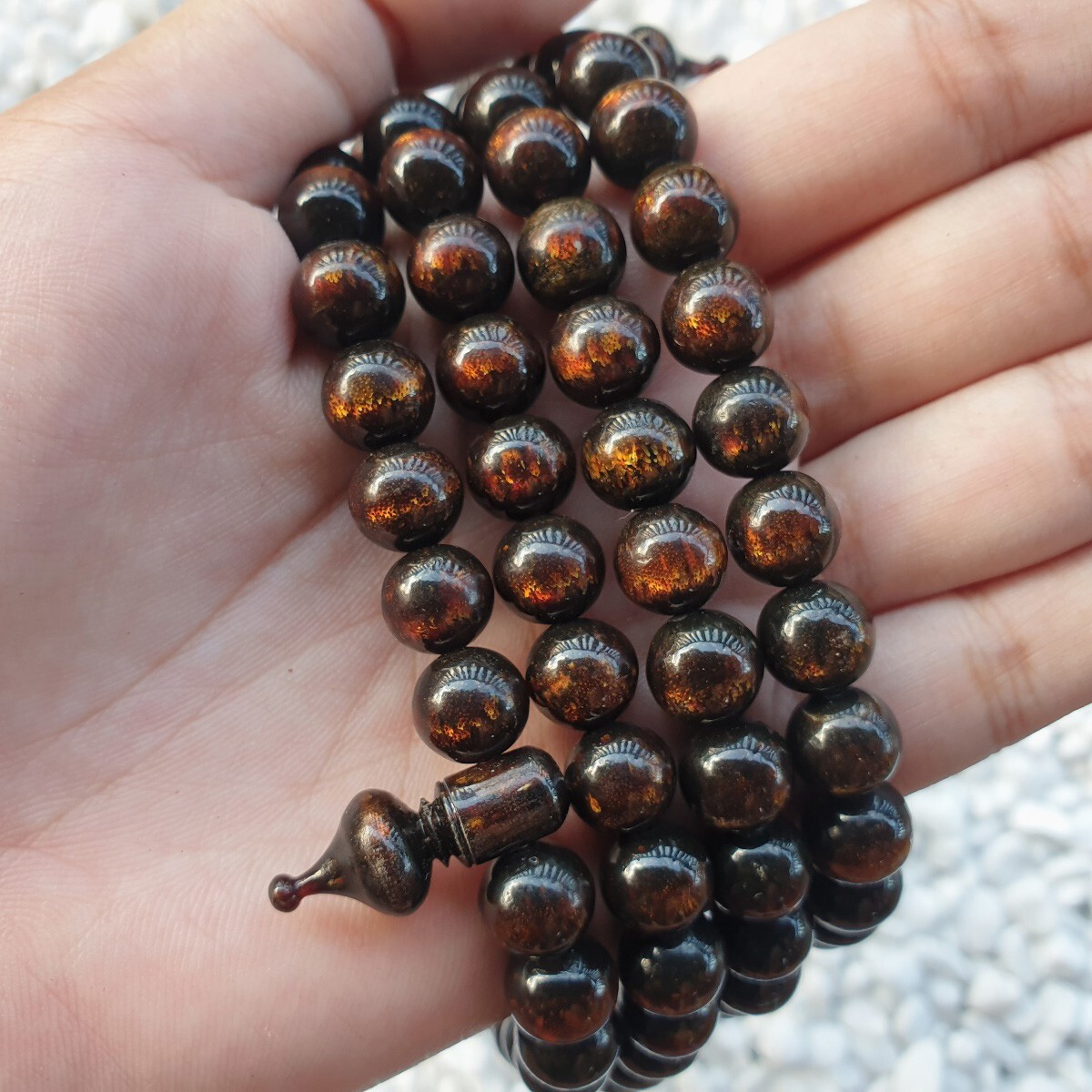 99 Golden Black Coral Indonesian Prayer Beads Misbaha 8 MM Islamic Tasbih