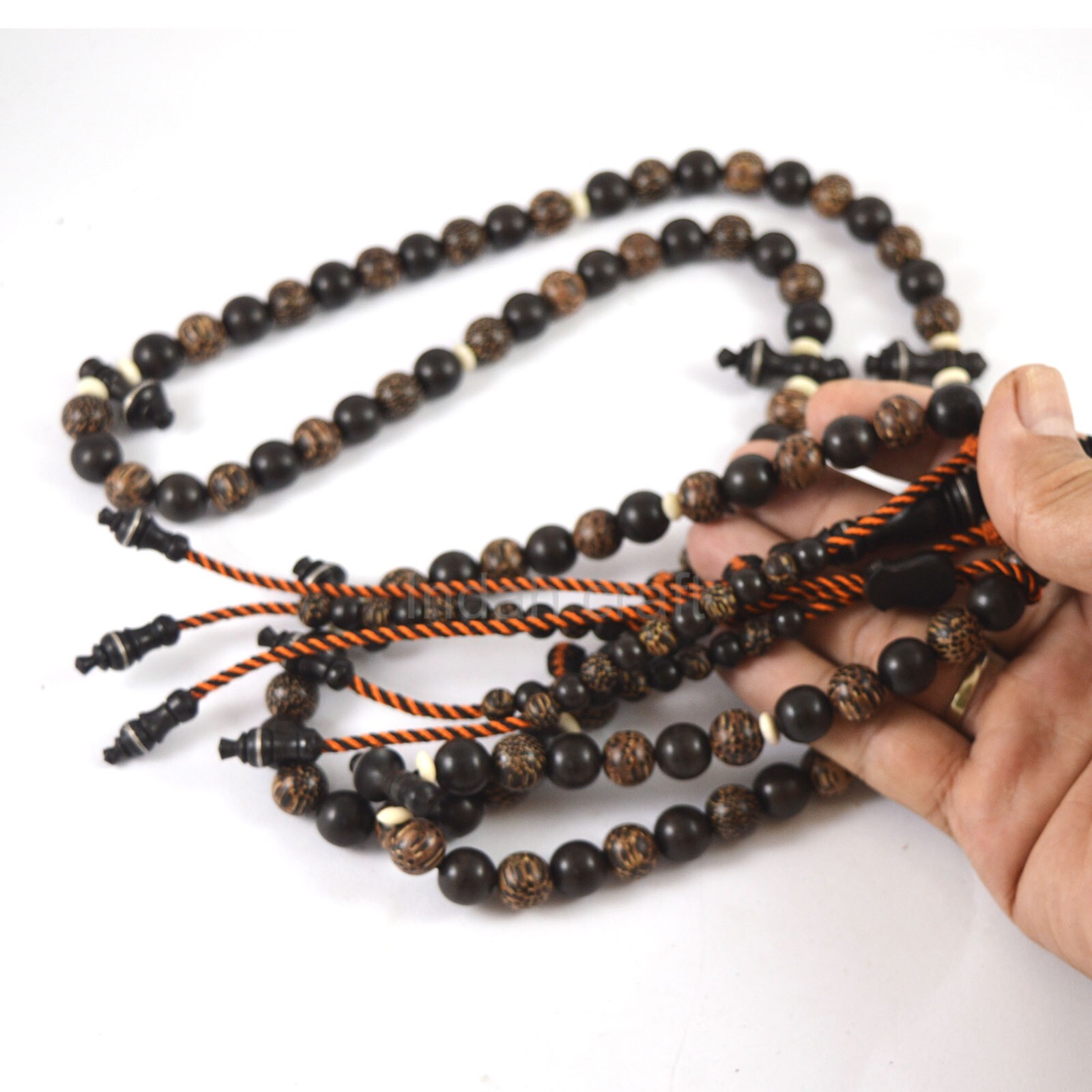 Islamic Tijani Tasbih Sibha Prayer 100 beads Borneo Black Wood Mix Palm Wood