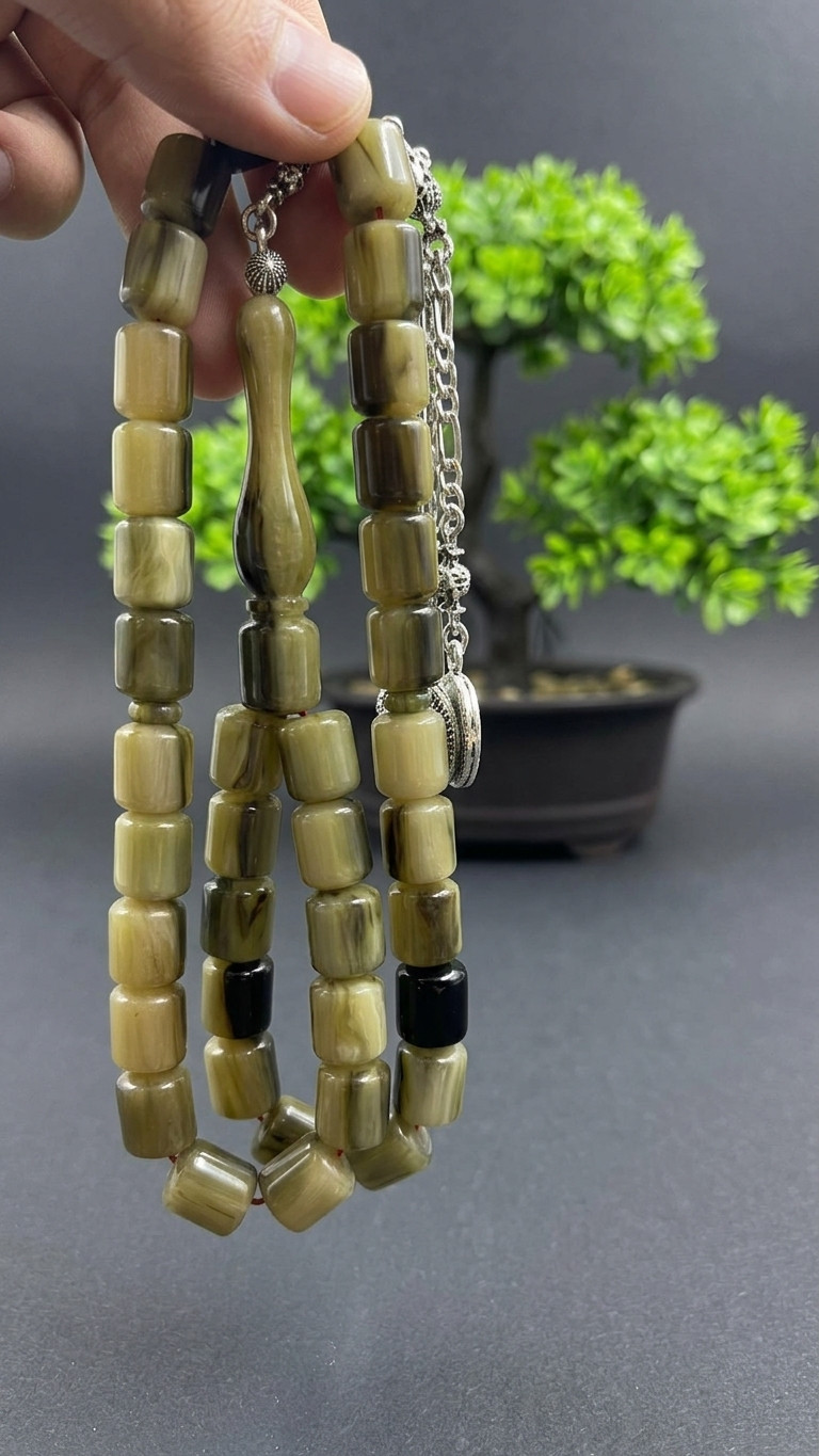 Collectible Olive Green Miske Tasbih 37 Beads Islamic Prayer Rosary – سبحة مسكي