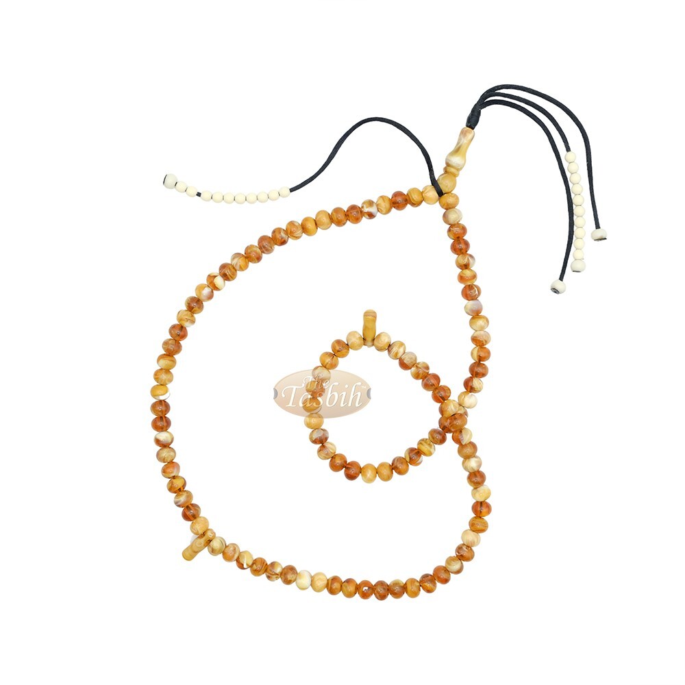 West African-style Muslim Sibha 100-count – Marble Light Brown Flat Oval Tasbih