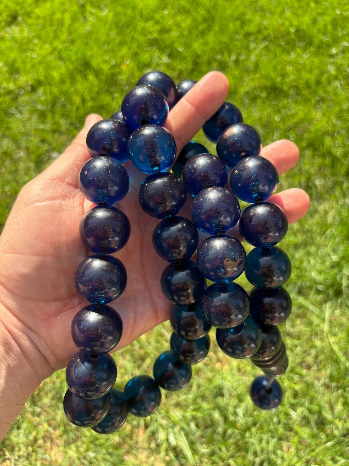Blue Black Islamic Prayer Beads Tesbih Misbaha – 33 Handmade Glossy Beads