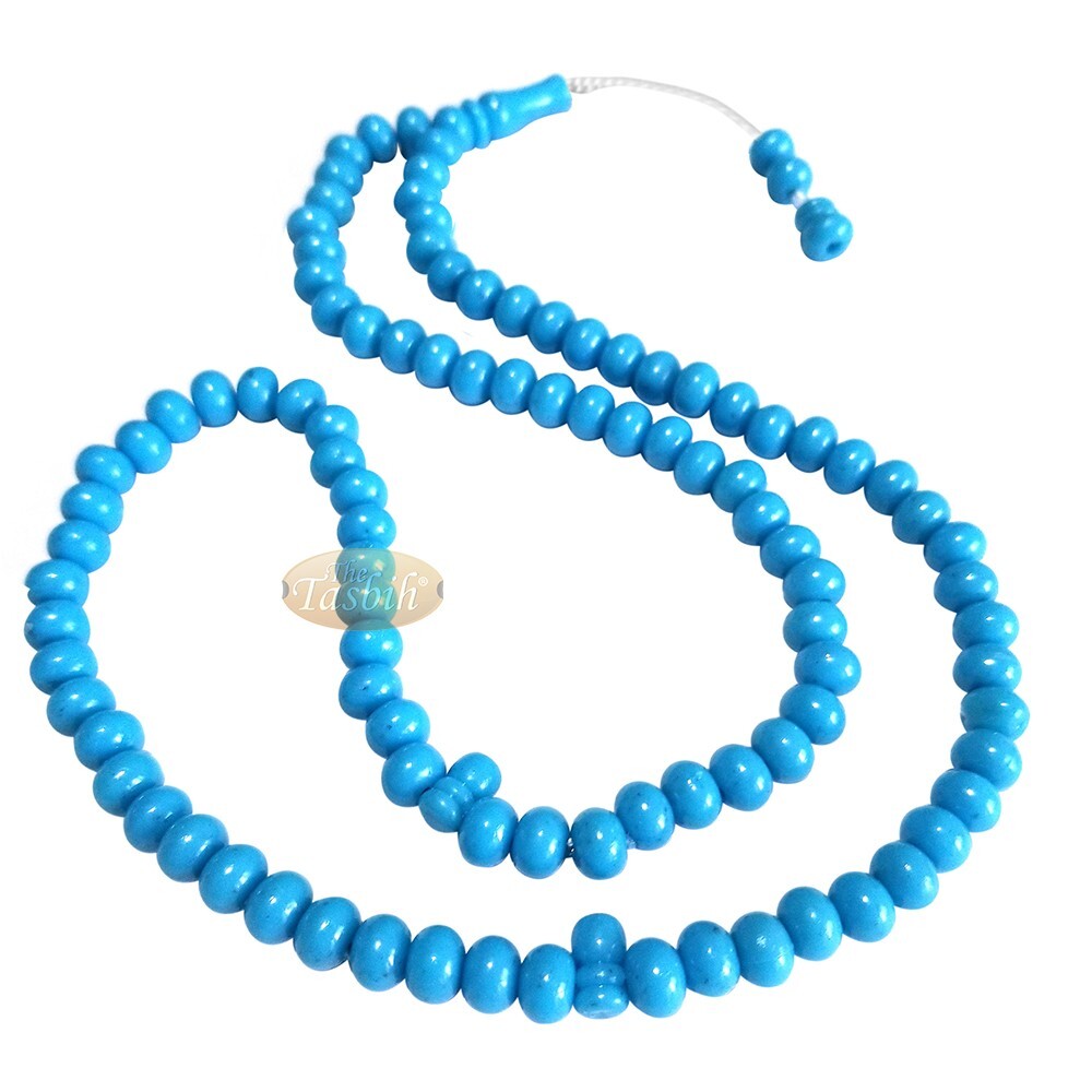 MUSLIM Tasbih Turquoise Blue 7×8-mm Hard Plastic Monomer 99ct Islamic Rosary