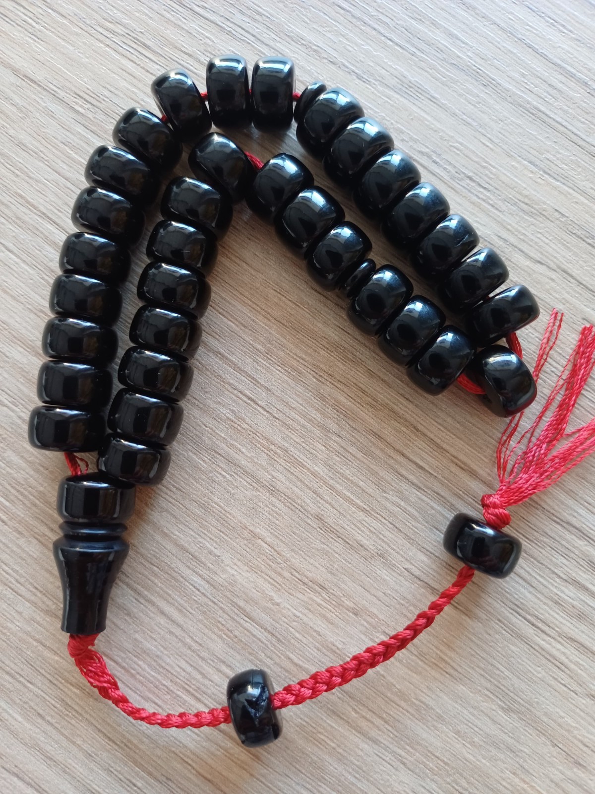 Islamic Prayer Black Bakelite Amber Rosary.9x13mm.33 beads.Tasbih