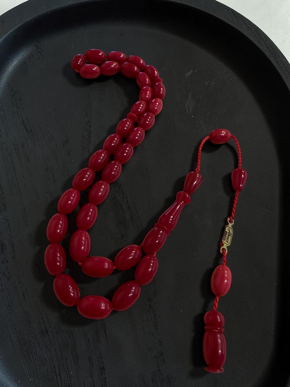 Cherry Red Faturan Bakelite Prayer Beads Misbaha Tasbih Master Workmanship Oval