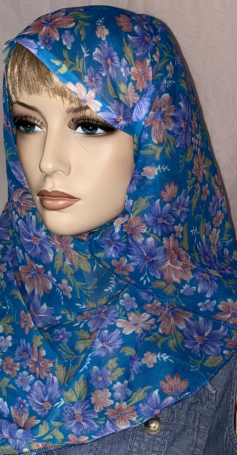 NEW blue pink Handmade chiffon 1 PC hijab head cover 62″ X 22″ rectangle scarf