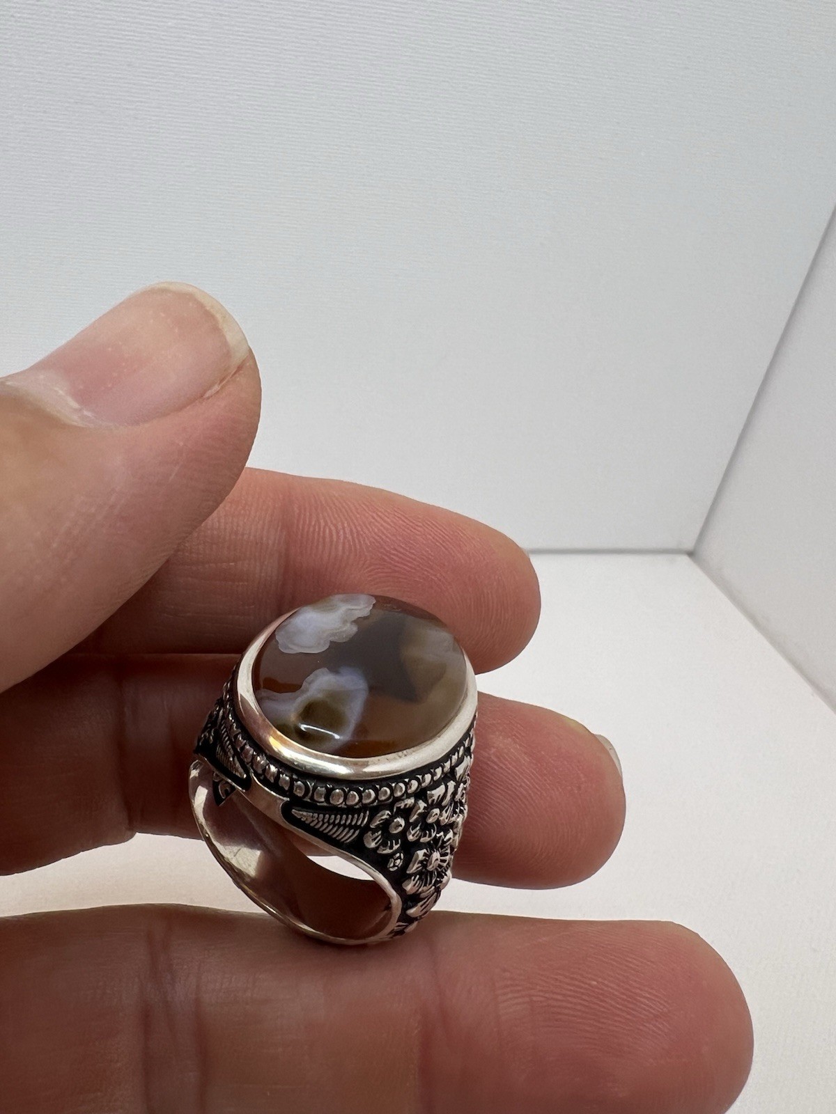 Vantage Antique Islamic Ring Agate خاتم فضة عقيق أنتيك صياغة عارف البحرين ٩٩٠