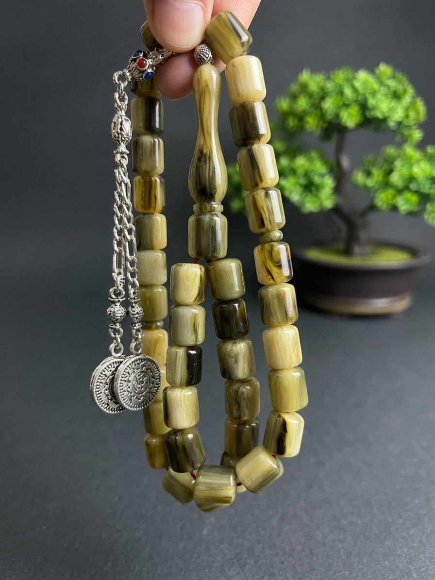 Collectible Olive Green Miske Tasbih 37 Beads Islamic Prayer Rosary – سبحة مسكي