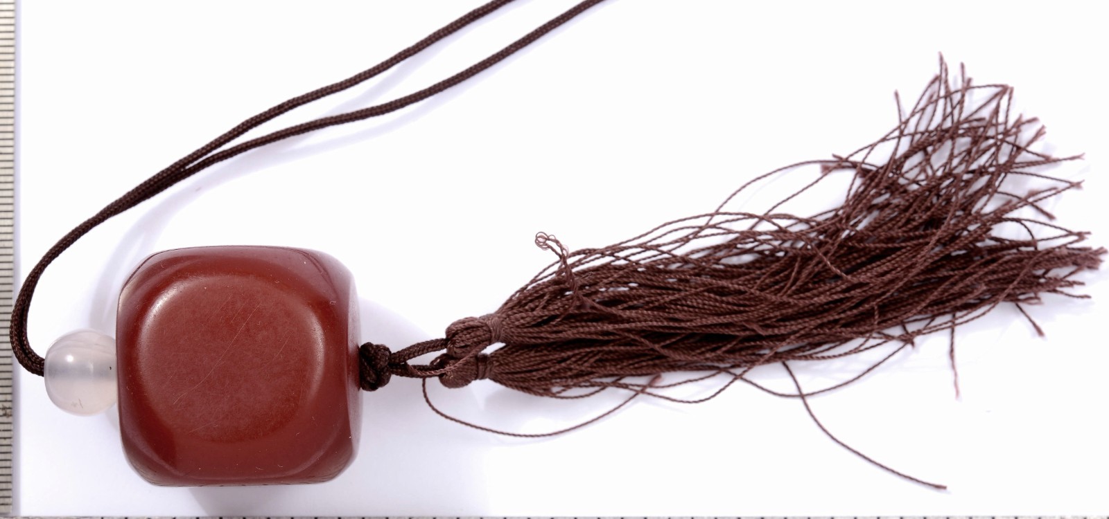 34G Old Cherry Amber Bakelite Faturan Carved Carving 33 mm Bead Tassel Necklace