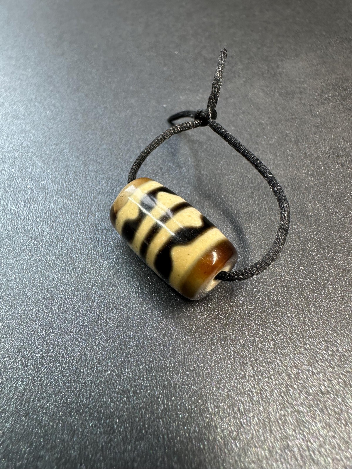 Tibetan Dzi Style Striped Barrel Bead Pendant | Mountain Wave Pattern Agate Bea