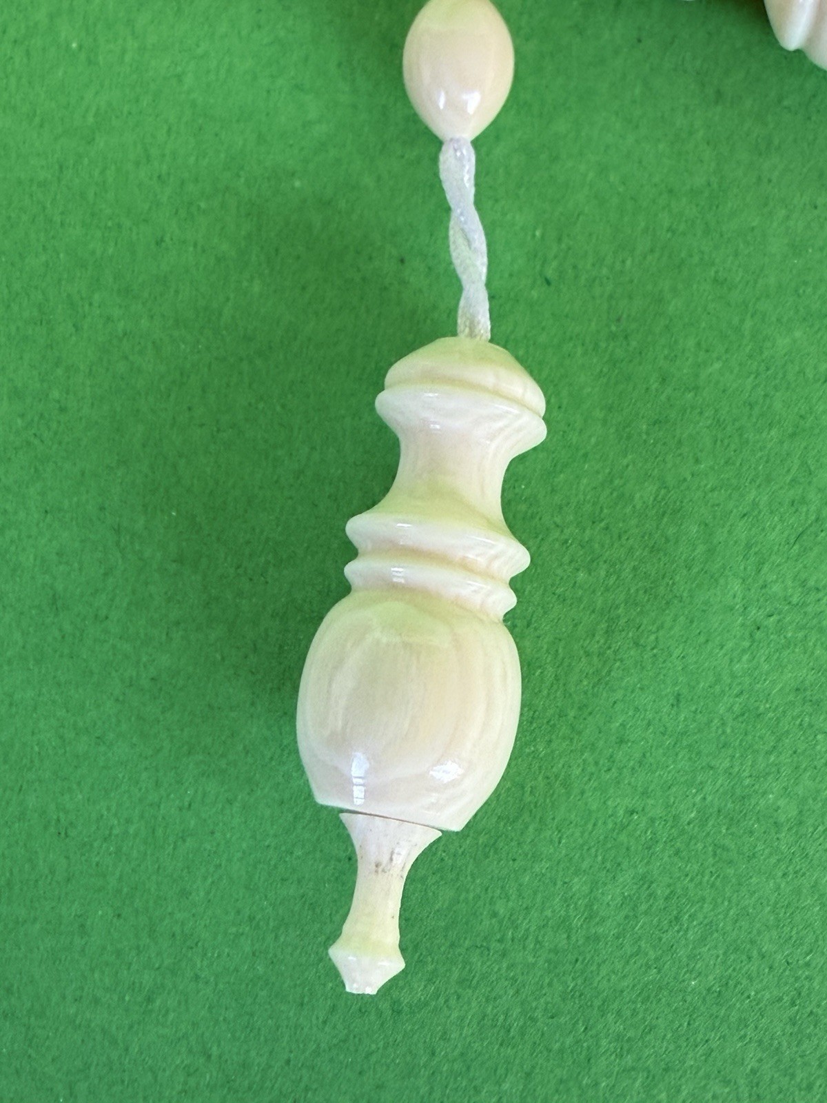Antique Old Hand Made Carved Natural White Islamic 33 Prayer Beads 48g Silver R3