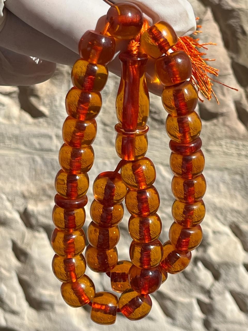 Antique Germany Cherry Amber 33 سبحة مسكي الماني انتيك زعفراني بيت عنوز نوادر