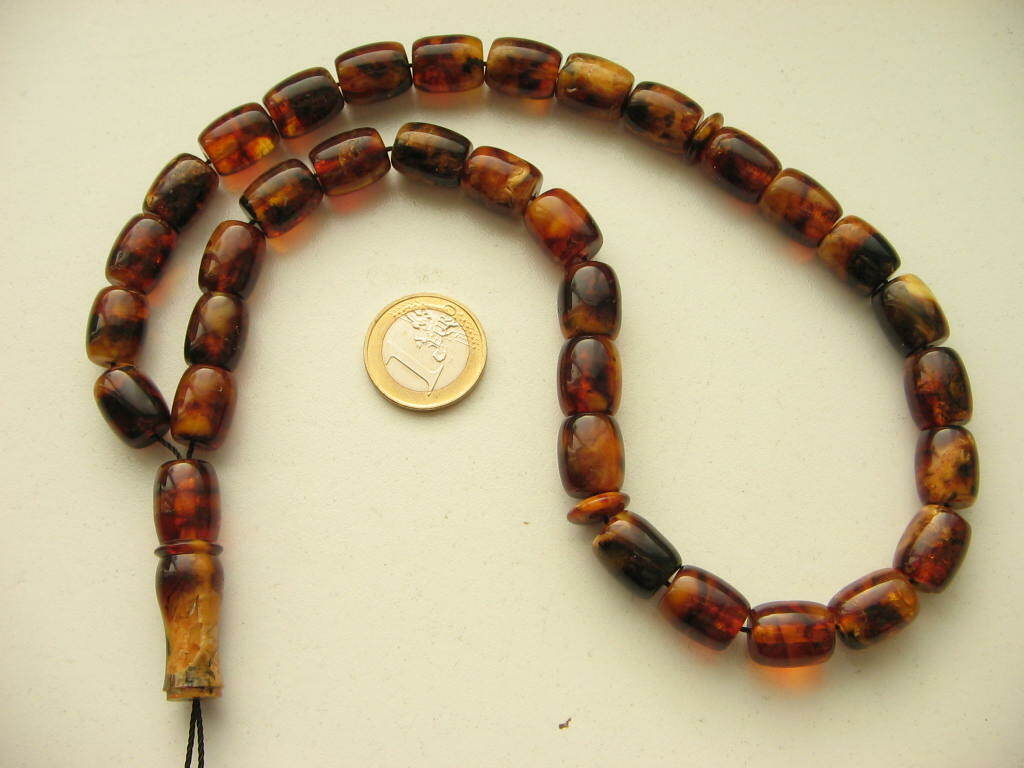 Vintage pressed genuine Baltic amber Islamic prayer beads rosary tasbih 12x14mm