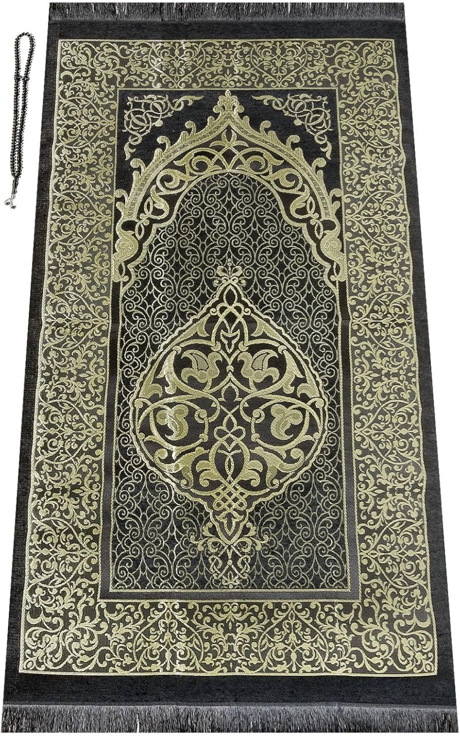 Muslim Prayer Rug and Prayer Beads with Elegant Design Cylinder Gift Box, Jan…