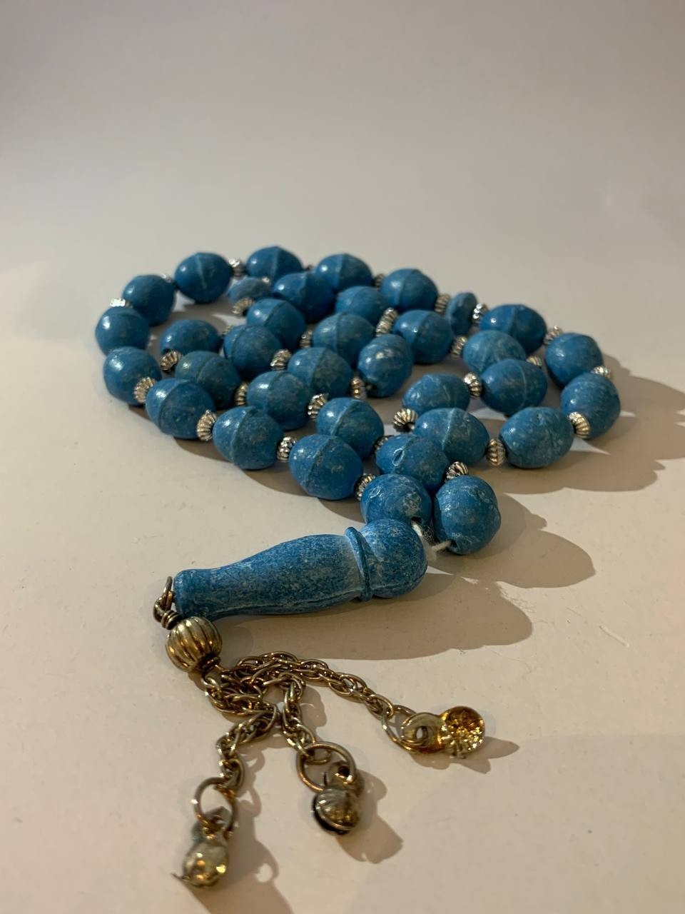 Vintage Blue Stone Islamic Prayer Beads Tasbih Misbaha with Metal Tassel