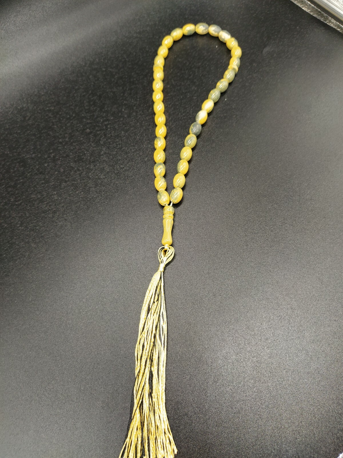 3 Islamic prayer beads rosary wood made of 33 beads color yellow and Light Green