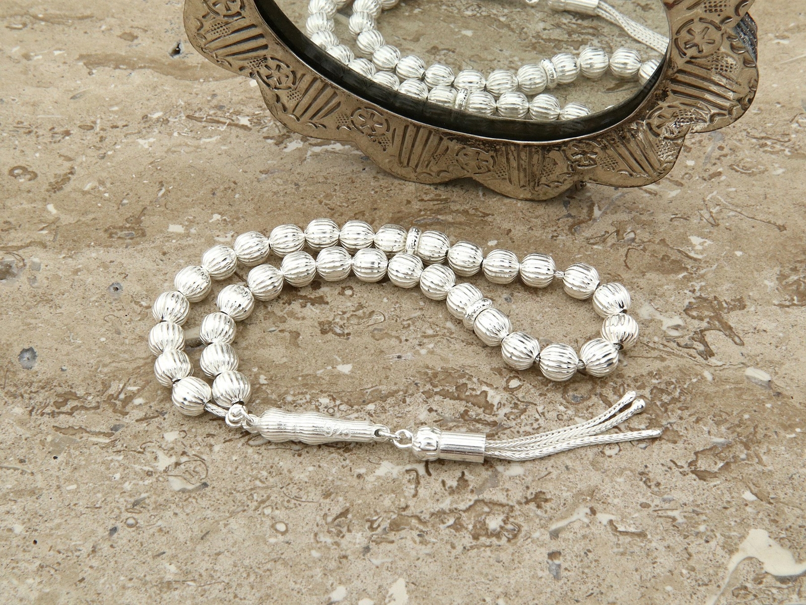 925 sterling silver 33 beads Tasbih, Islamic Prayer Beads Misbaha Tesbih 501119