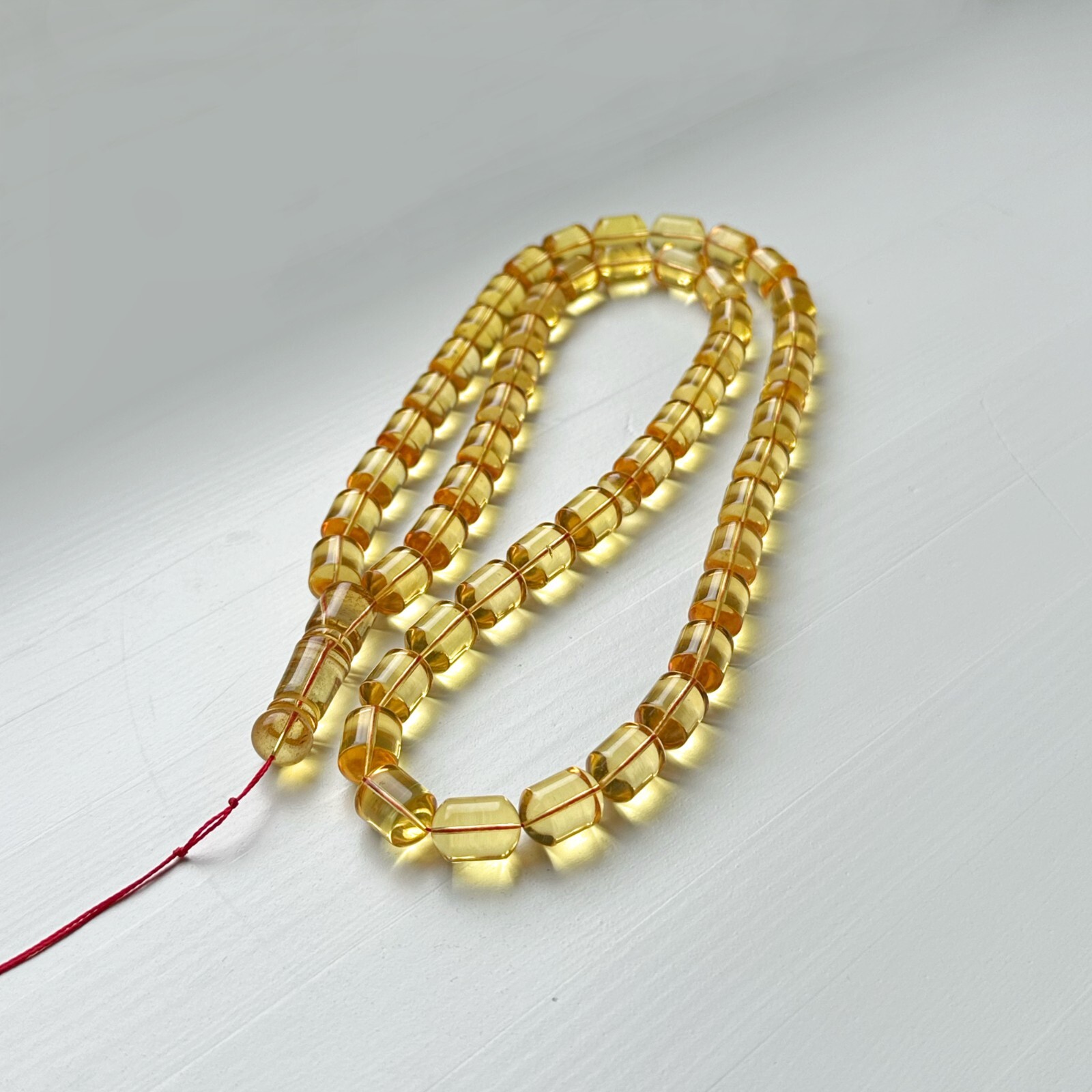 Clear Amber Rosary With Barrel Shaped Beads And Beautiful Minaret