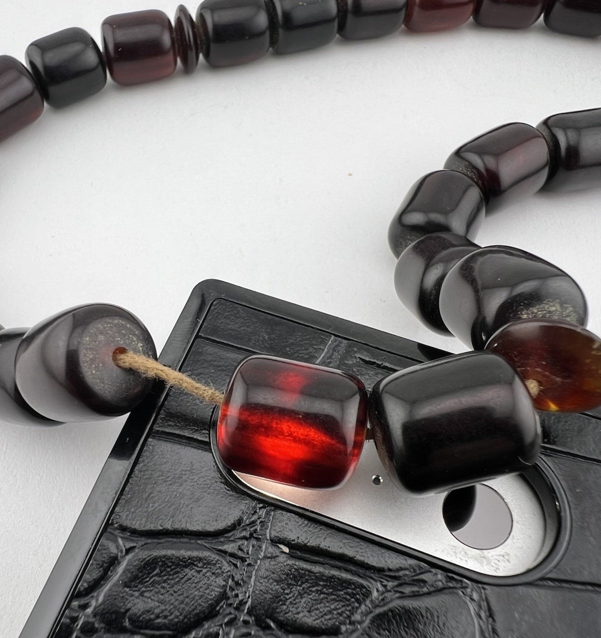 Antique Cherry Amber Bakelite Faturan Prayer Beads Necklace 63.5 Grams Misbaha
