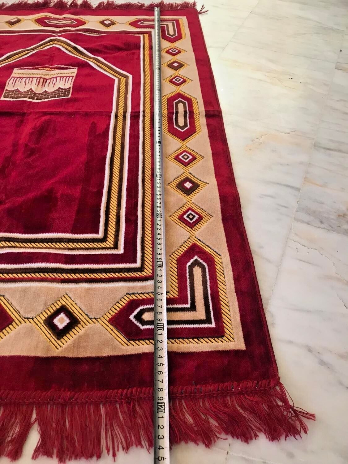 TURKISH PRAYER MAT RUG ISLAMIC ARABIC CARPET PORTABLE FOLDABLE VELVET RED SAJDAH