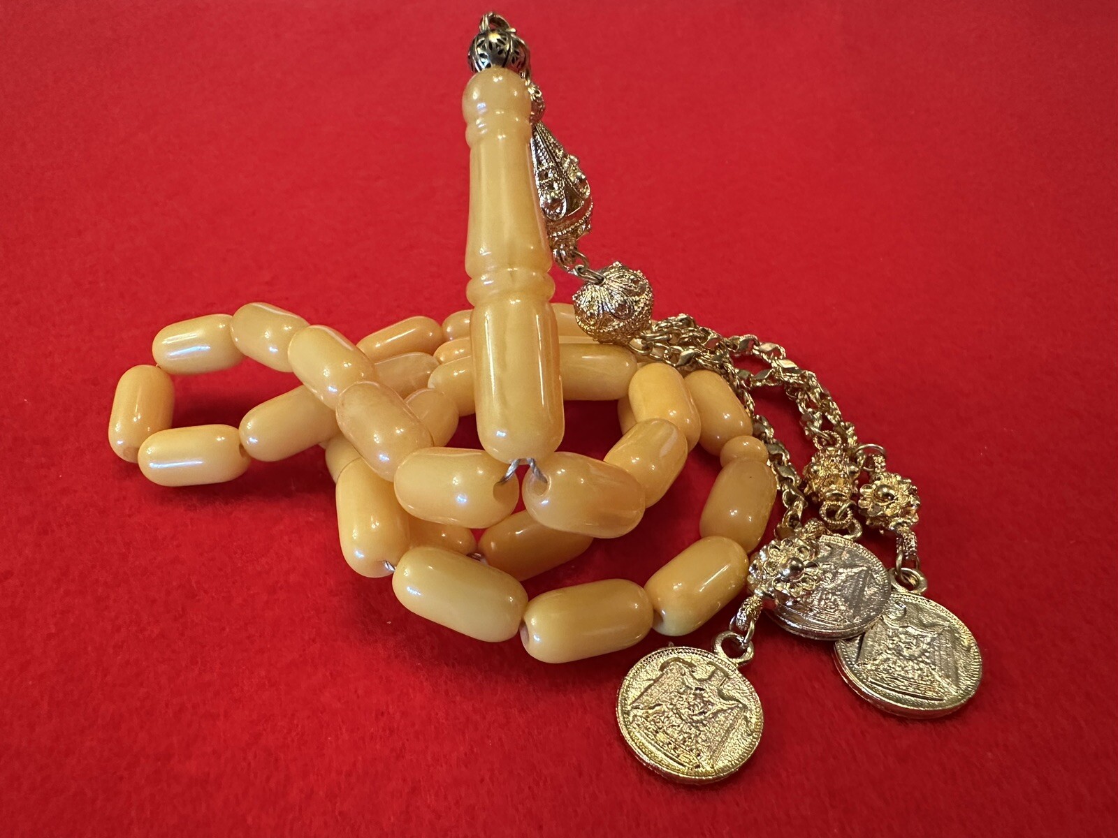 Antique Egg Yolk baltic Amber islamic beads prayer G2U