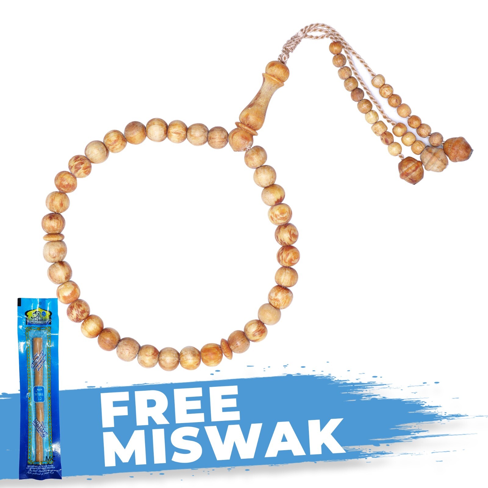 Natural Islamic Muslim Prayer Beads 8mm 33-bead Pinewood Wood Dhikr Tasbihs