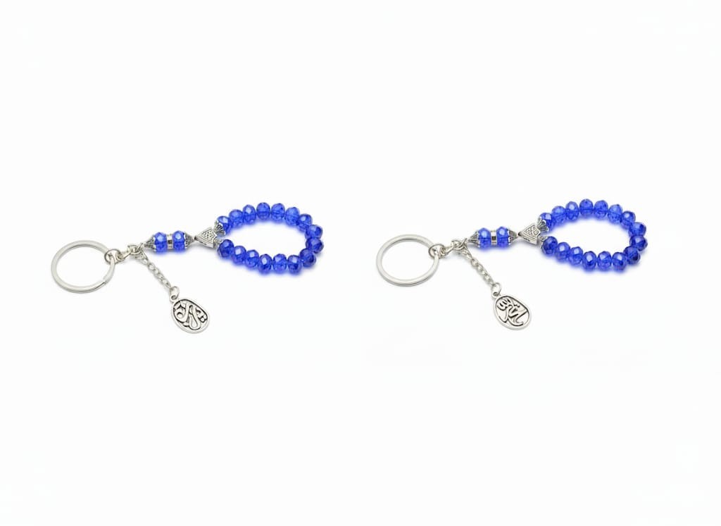 Royal Blue Crystal Mini Tasbih Keychain – Car Hanging – Allah Silver Charm مسبحة
