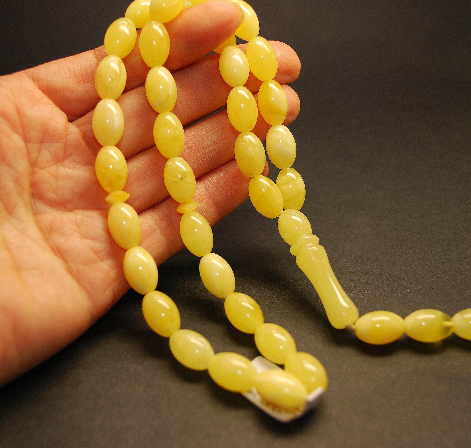 Islam Prayer Misbaha Subha Genuine Egg Yolk Color Baltic Amber 33 Oval Olive