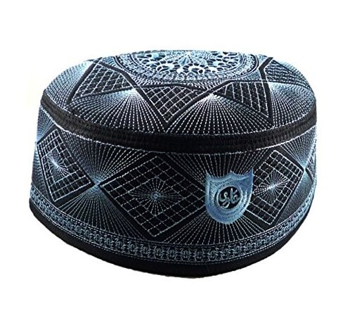 ALW007 Muslim Kufi Hat Islam Prayer Headware Men Skull Cap X-Large Black/Blue