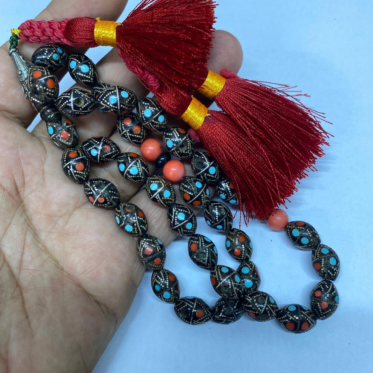 Antique Islamic Black Coral Prayer Beads 33 Masbaha Tasbih Rosary Natural coral