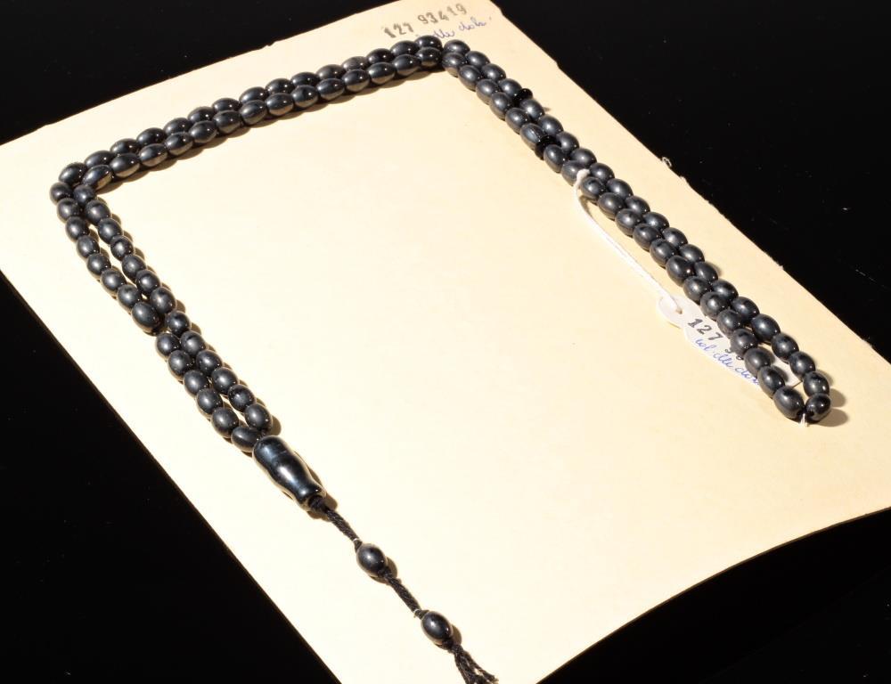 Vintage Czech 99 oval hematite glass bead Islamic prayer bead strand