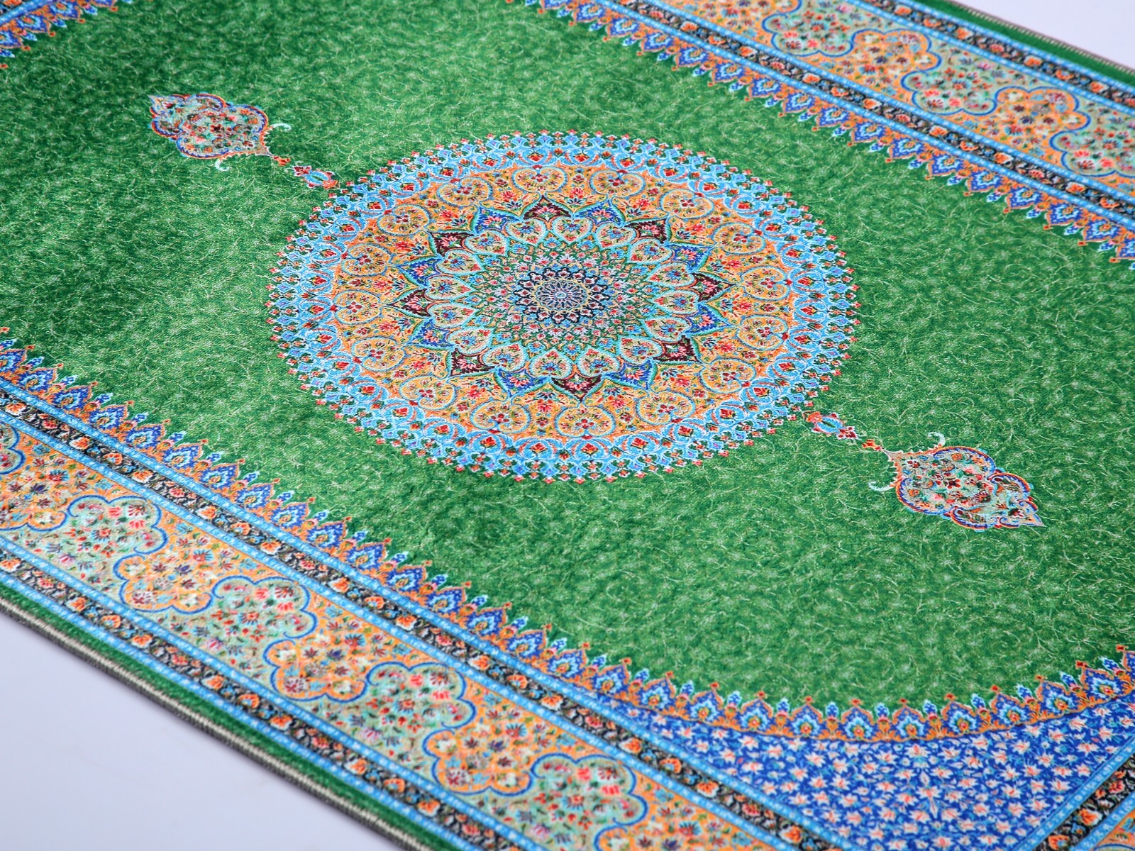 Prayer Rug – Green and Blue Floral Mat – Soft Turkish Muslim Rug for Wall rug