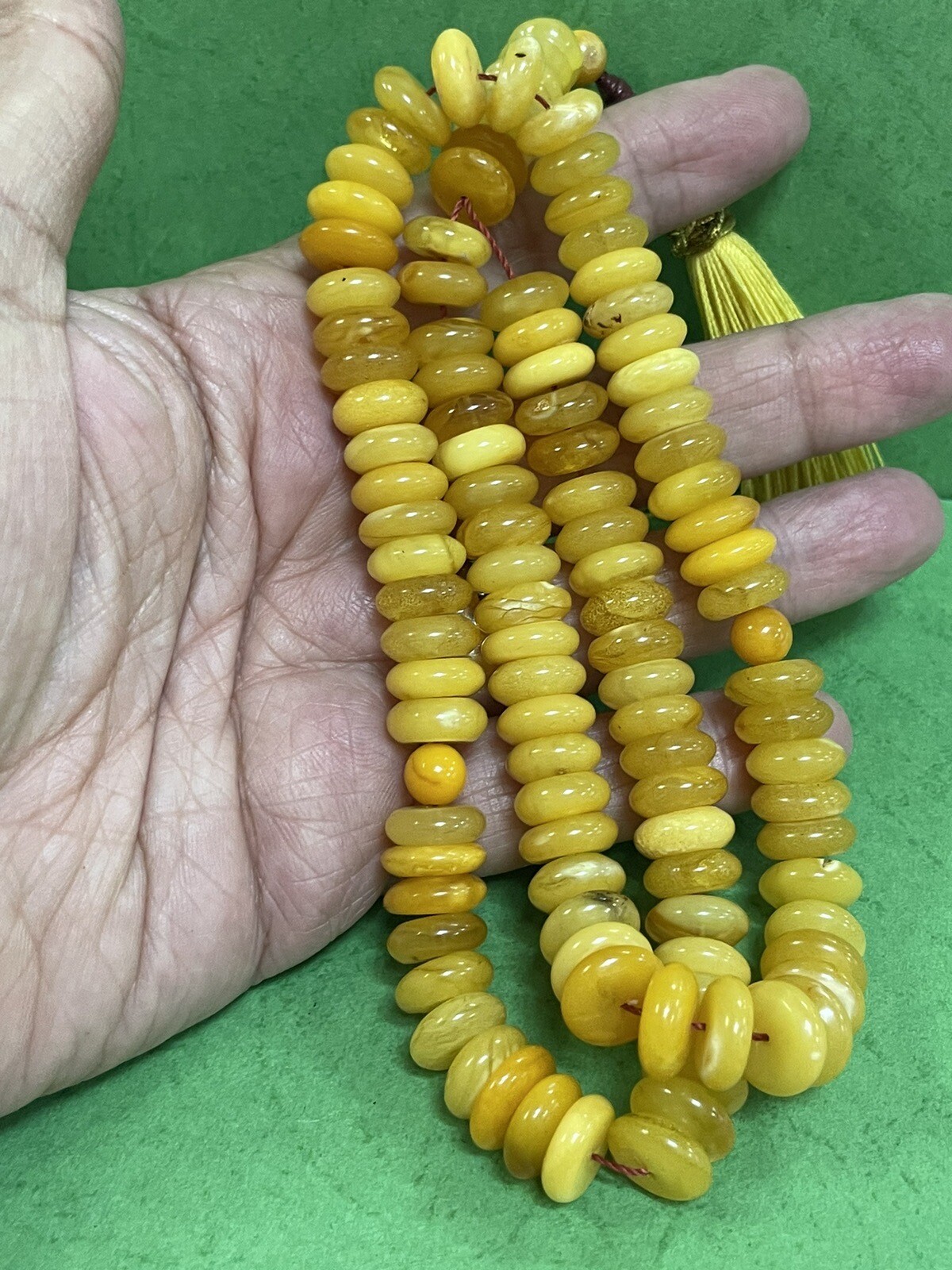 Antique rare Egg Yolk baltic amber Necklace Prayer Islamic 99 beads 44g R1