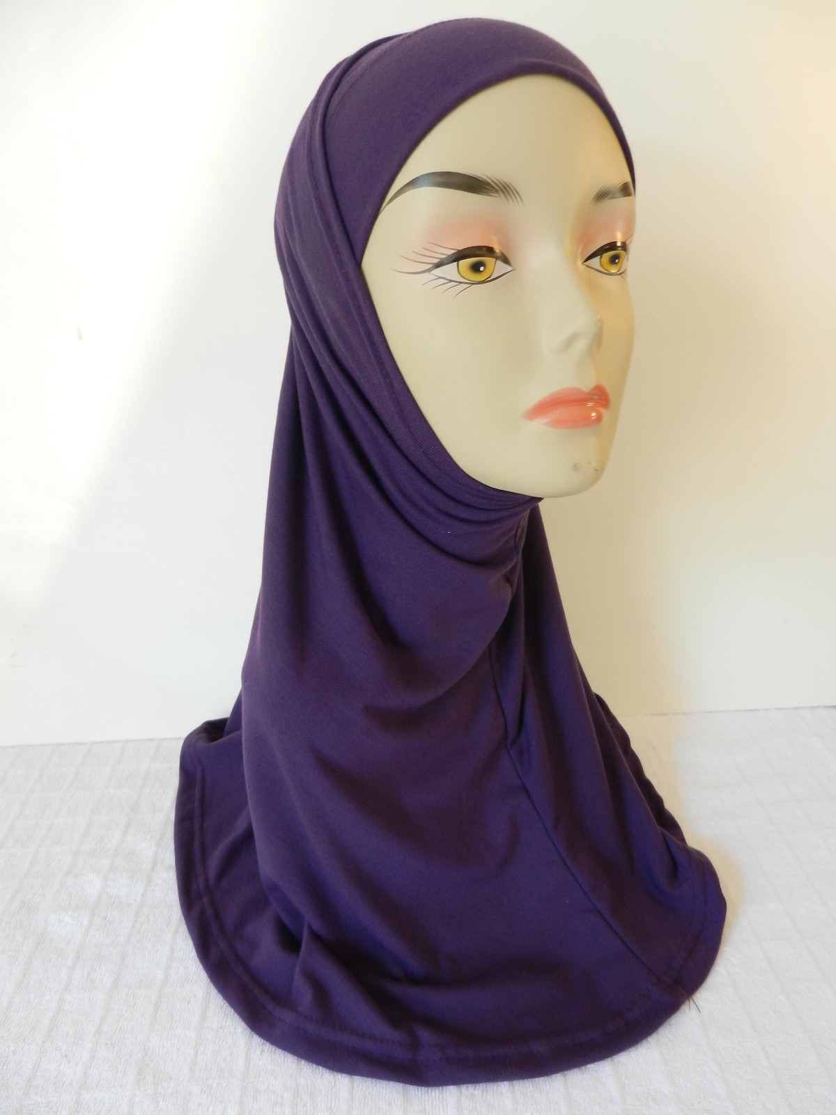 Purple Two Piece Plain Hijab Muslim Head Wear Cover Women Scarf Cap Islam Cotton