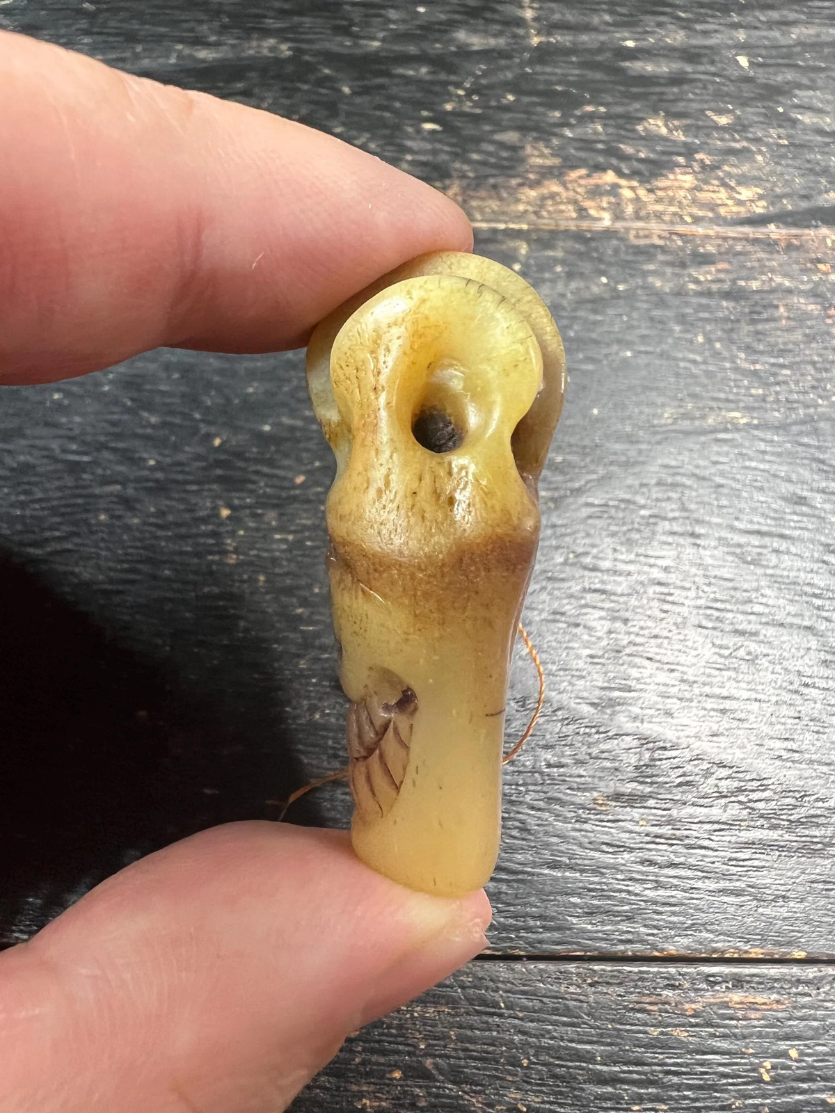 Hand‑Carved Yak Bone Cemetery Guardian Skull Guru Bead with Mantra Dots, Tibeta