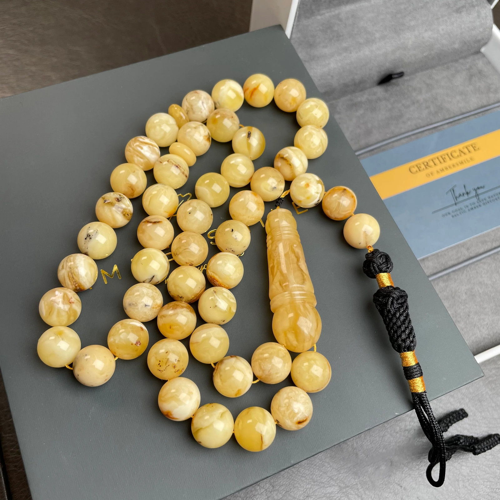 Natural Amber Misbaha Tasbih 45 Prayer Beads 11mm 48g