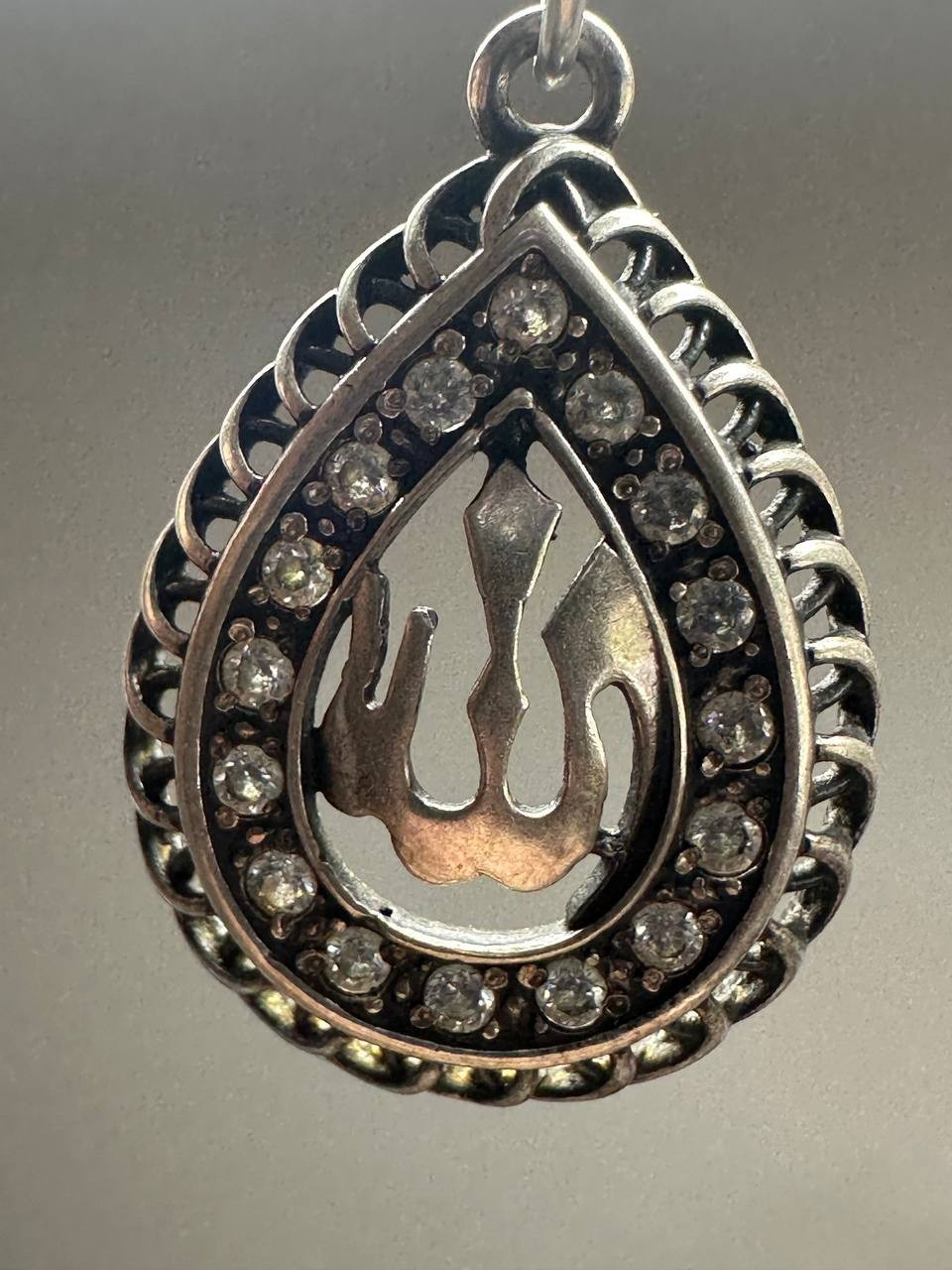 925 Sterling Silver Allah Islamic Pendant Arabic Calligraphy CZ 4.80g-235