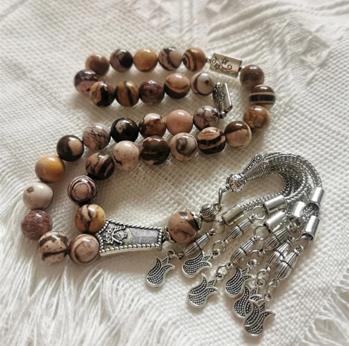 Natural Australian Zebra Gemstone Prayer Beads Rosary Tasbih مسبحة جاسبر طبيعي