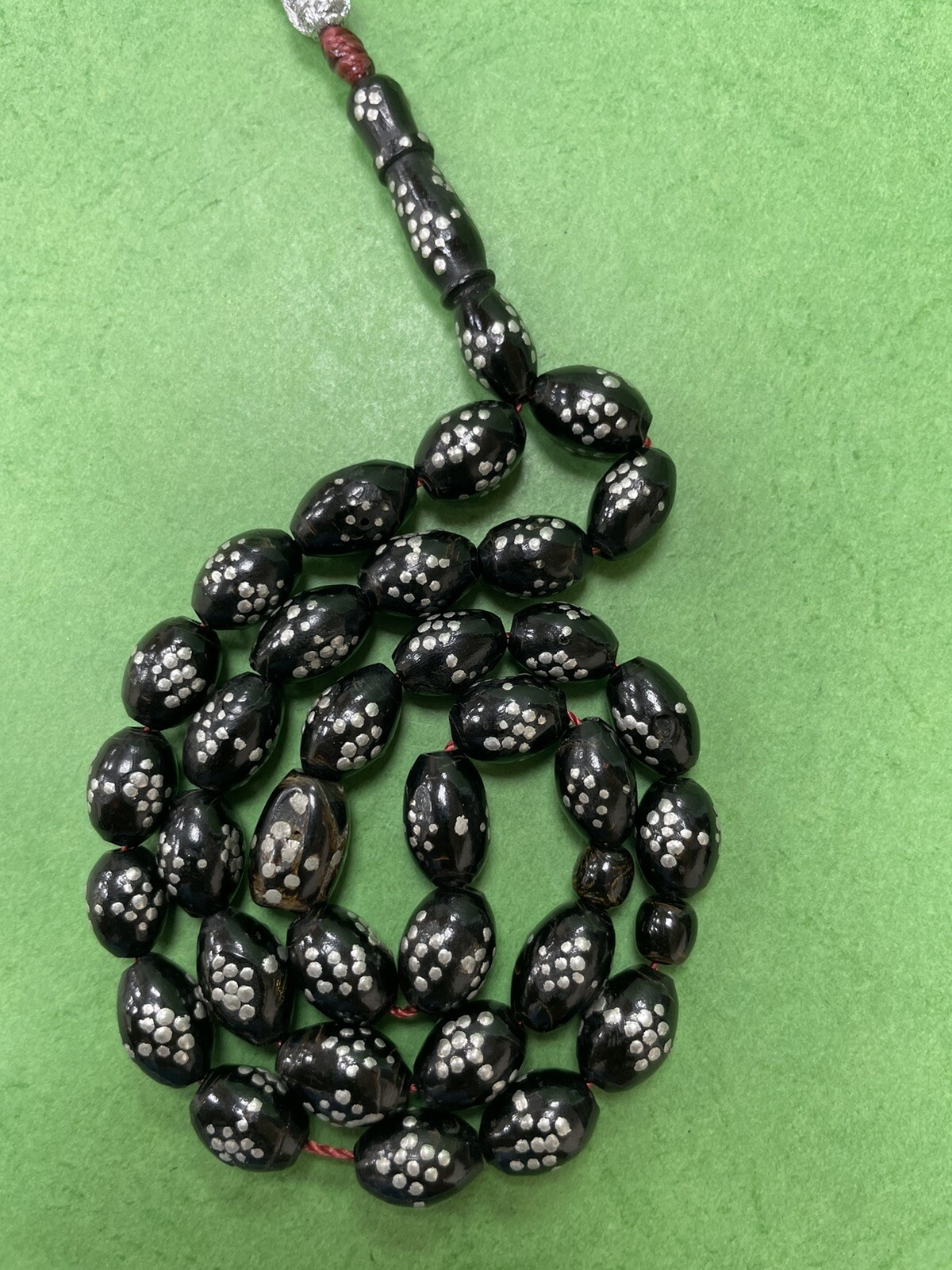 Antique Black Coral -Silver In Lay 33 Worry Beads Islamic Masbaha 32Grams R