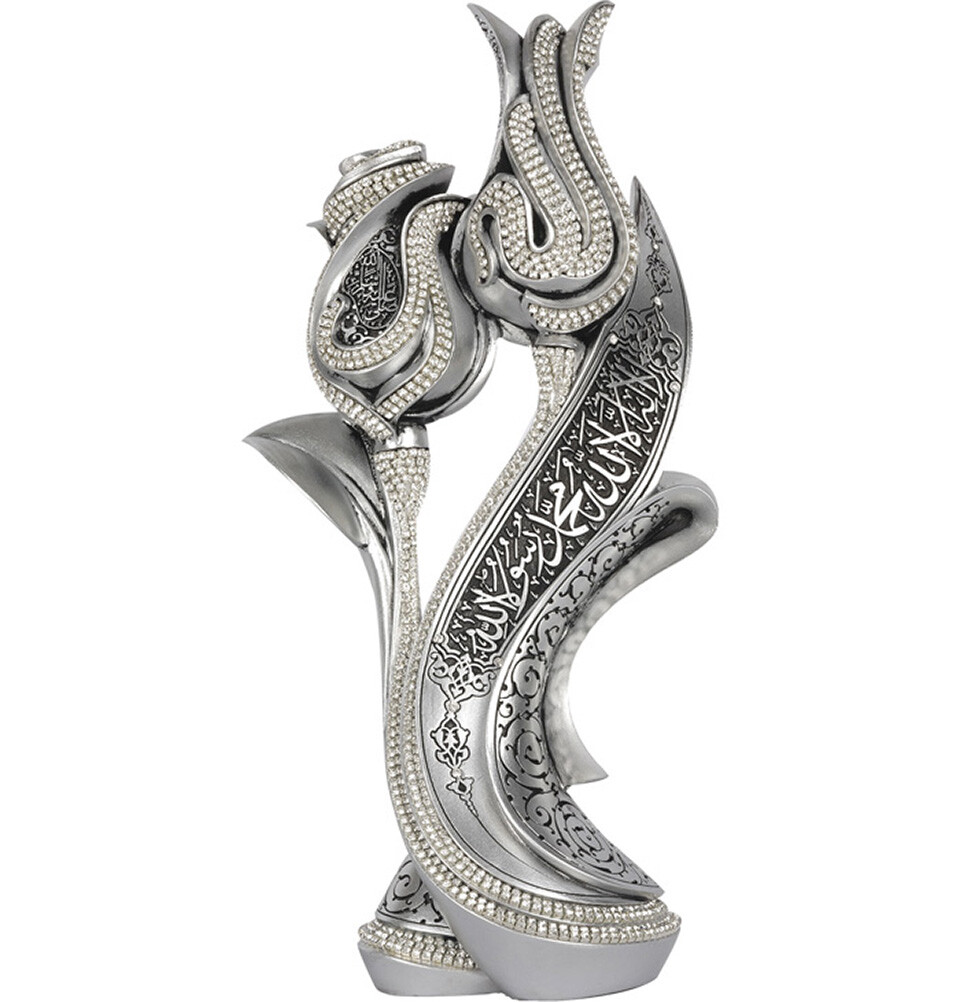 Islamic Home Table Decor Ramadan Eid Gift Islamic Lale Gul Tulip & Rose – Silver
