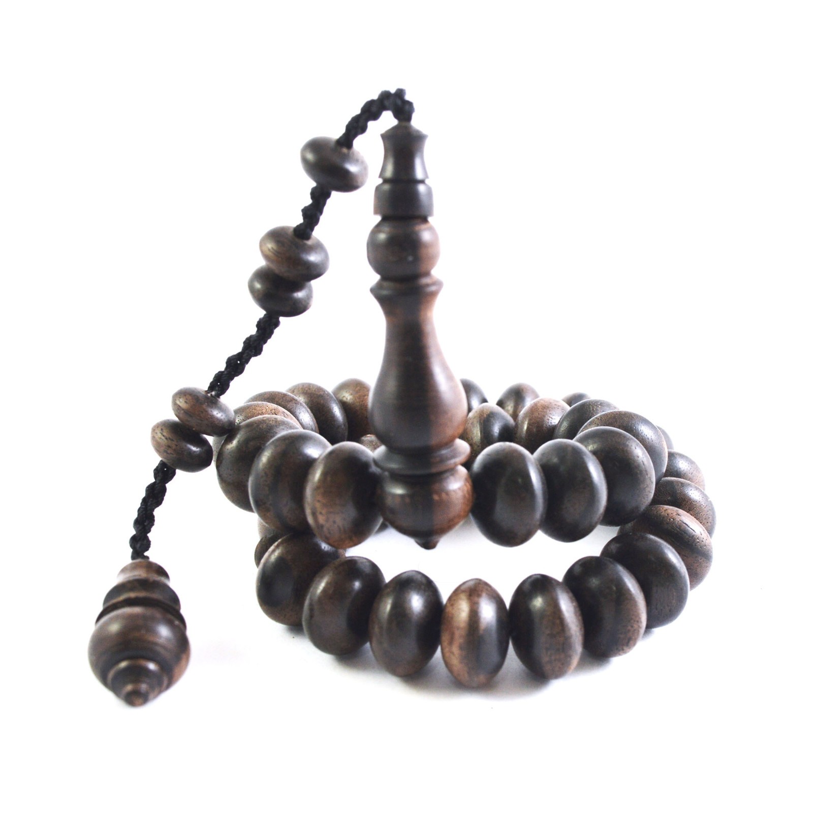 Makassar Ebony Wood Islamic Prayer Beads Tasbih 33 Flat Round Beads 8x12mm