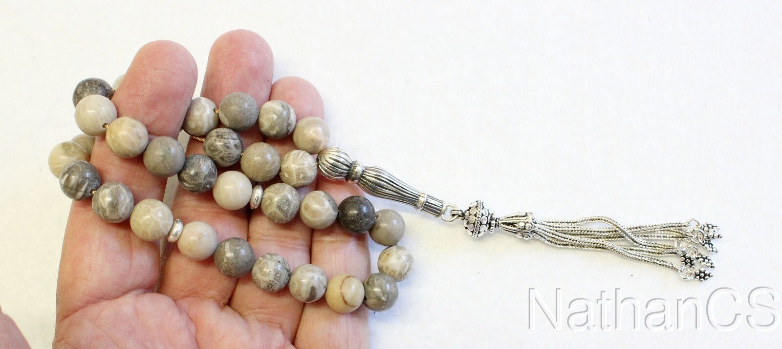 Prayer Worry Beads Tesbih Fossil Coral & Sterling Silver- Collector’s Item