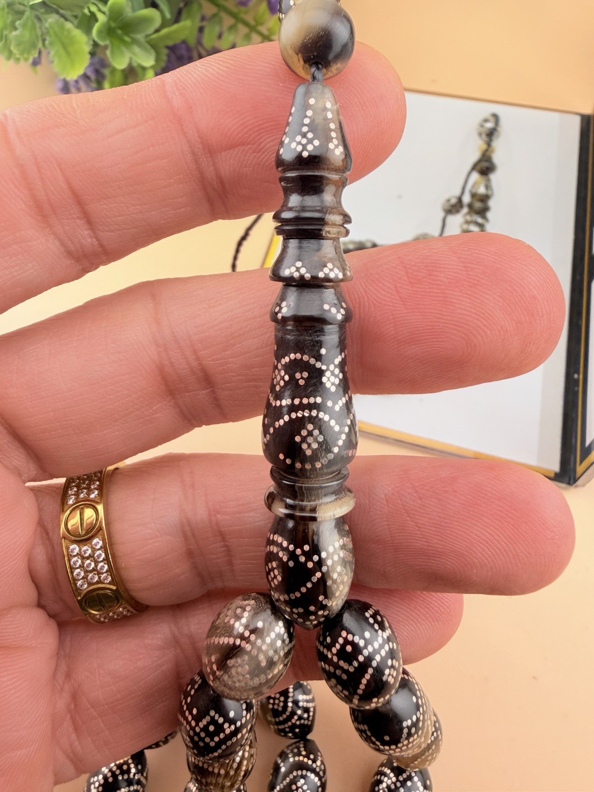 مسباح مسبحة ترسه ضهر سلحفاة دق فضة Turtle Shell Inlaid Silver 925 Islamic Rosary