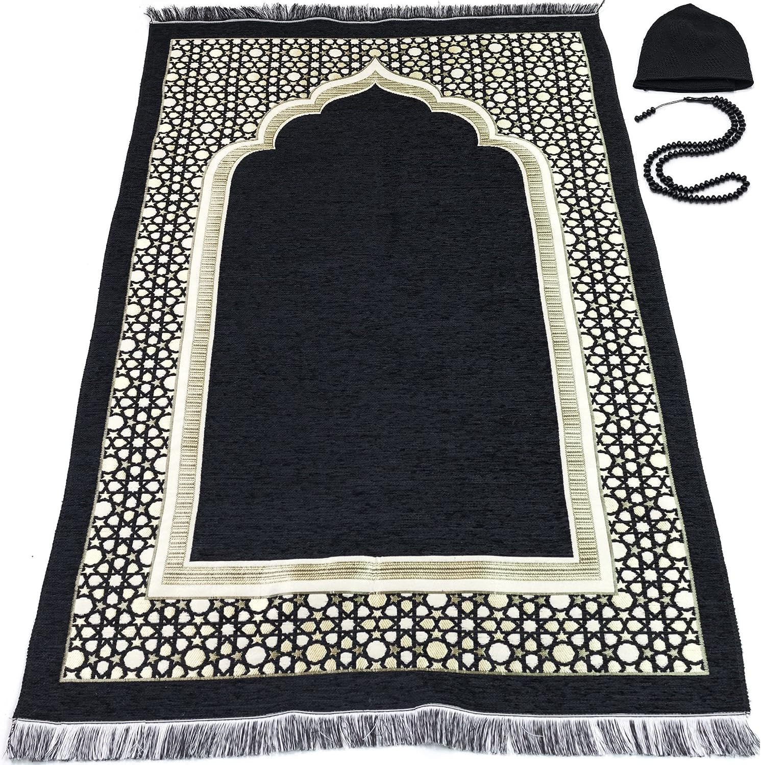 Modefa Turkish Islamic Prayer Mat – Thin Woven Chenille Sajjadah – Intricate Pra