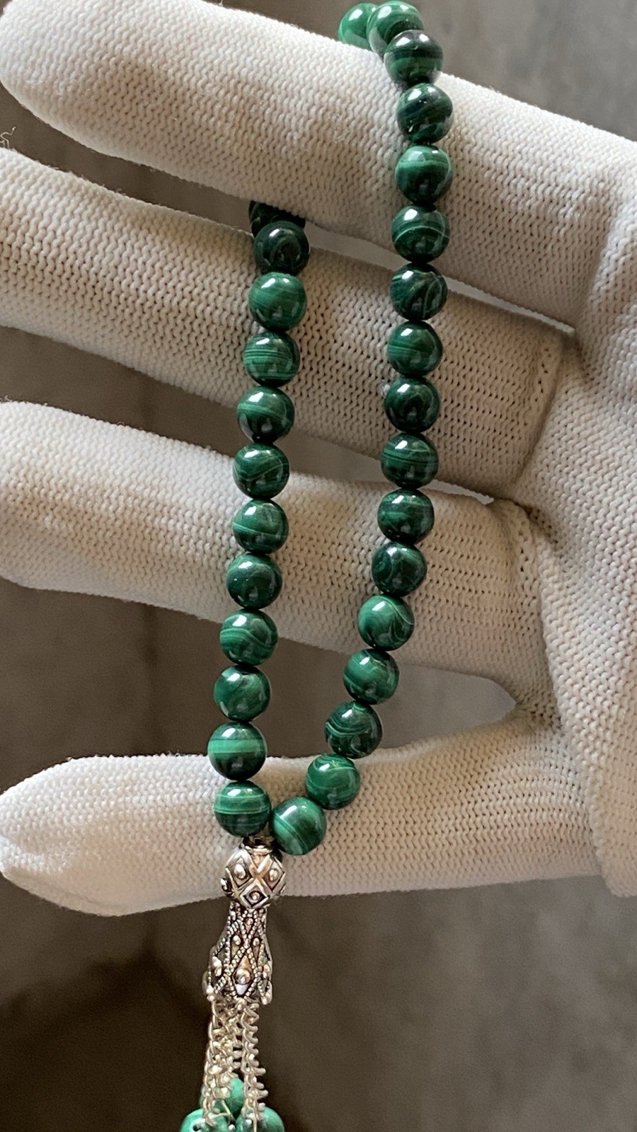 Natural Green Malachite 33 Beads Prayer Tasbih 6mm Misbaha Islamic Rosary Sibha