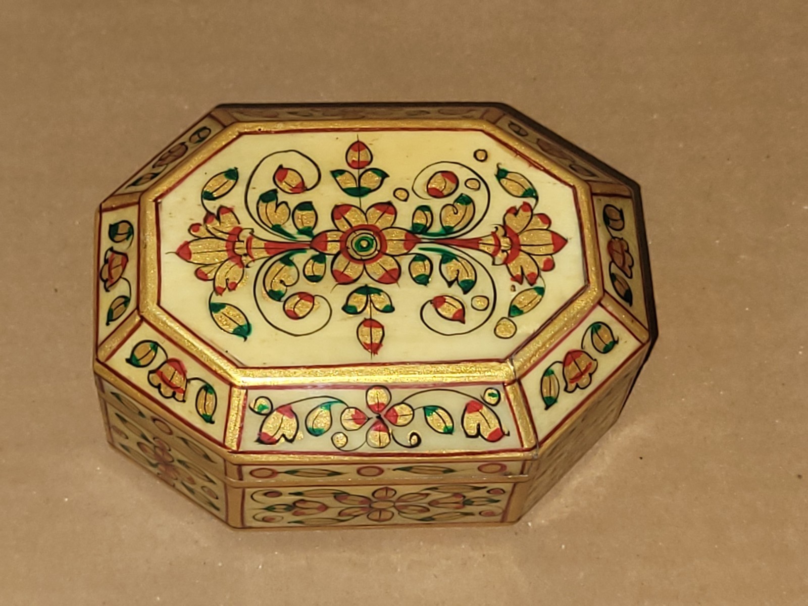 Old Solid Camel Bone Mughal Islamic Gold Floral Fine Miniature Hand Painted Box
