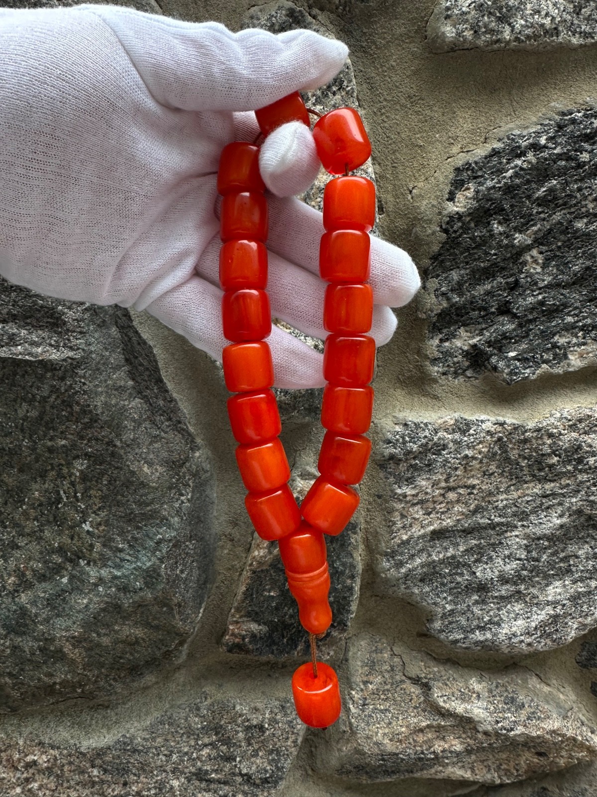 Vintage bakelite catalin orange rosary 85.4 grams